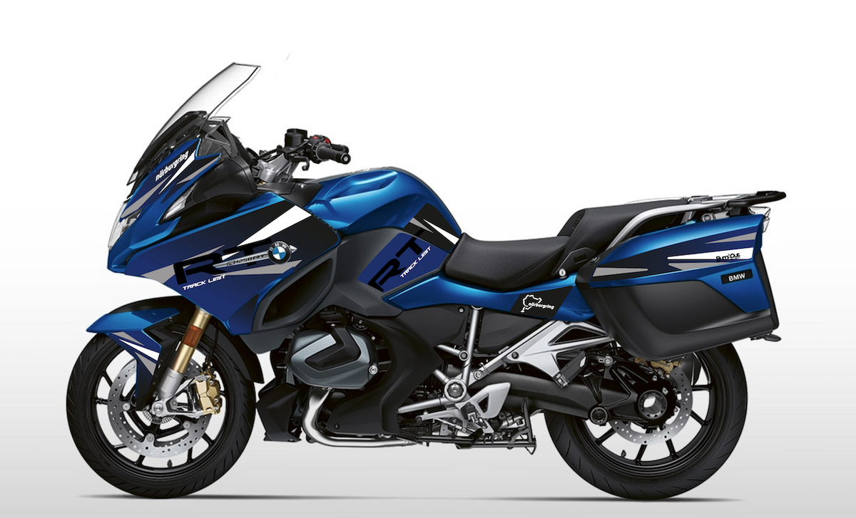 Kit déco stickers BMW R 1200 RT / R 1250 RT – Design RT Bleu & Noir dégradé – Burn-Out Design