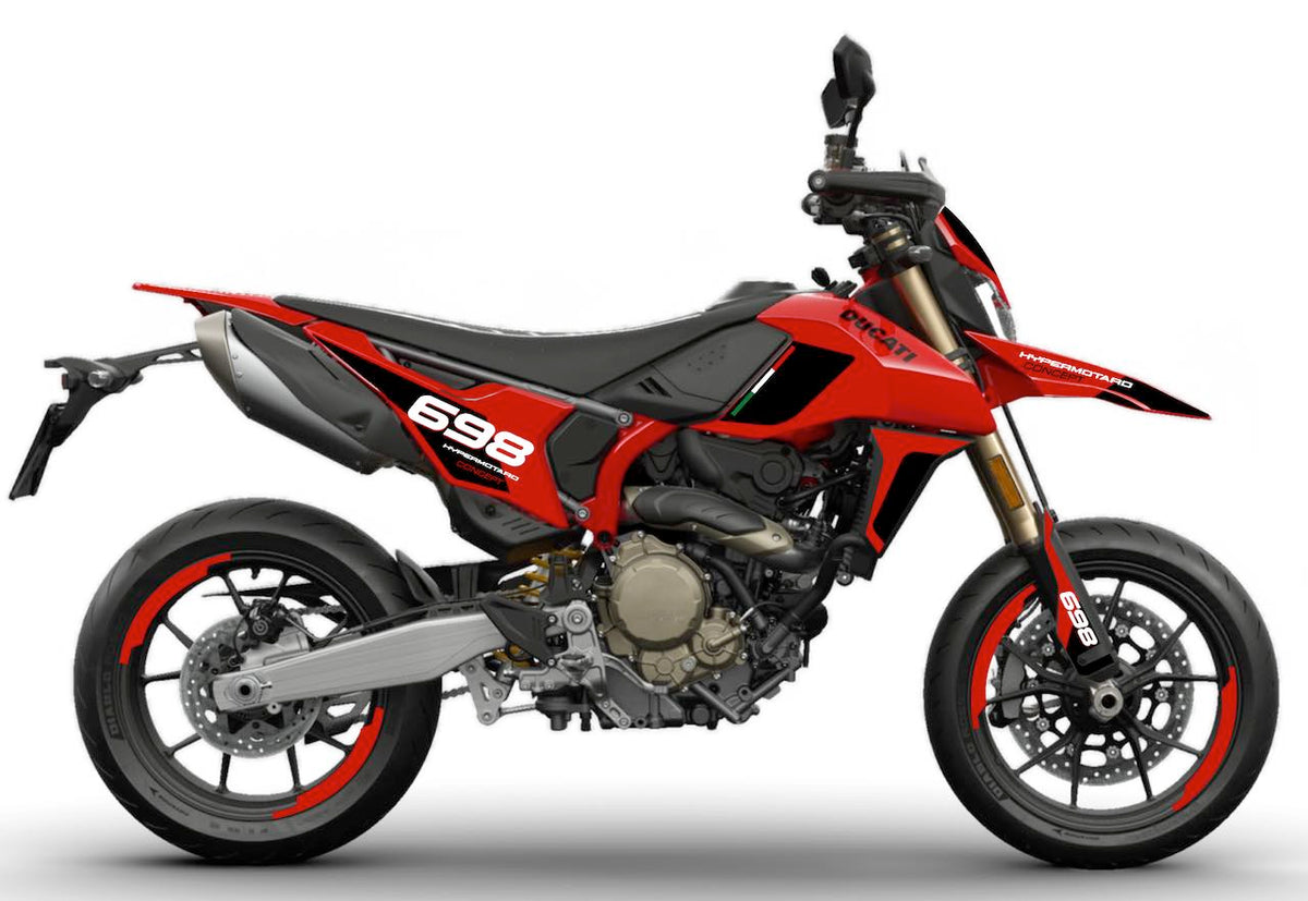 Kit Déco Ducati Hypermotard 698 Mono (2024+) – 8 Graphismes Full Cover, WSBK, Pramac, MM93, FB63 | Made in France