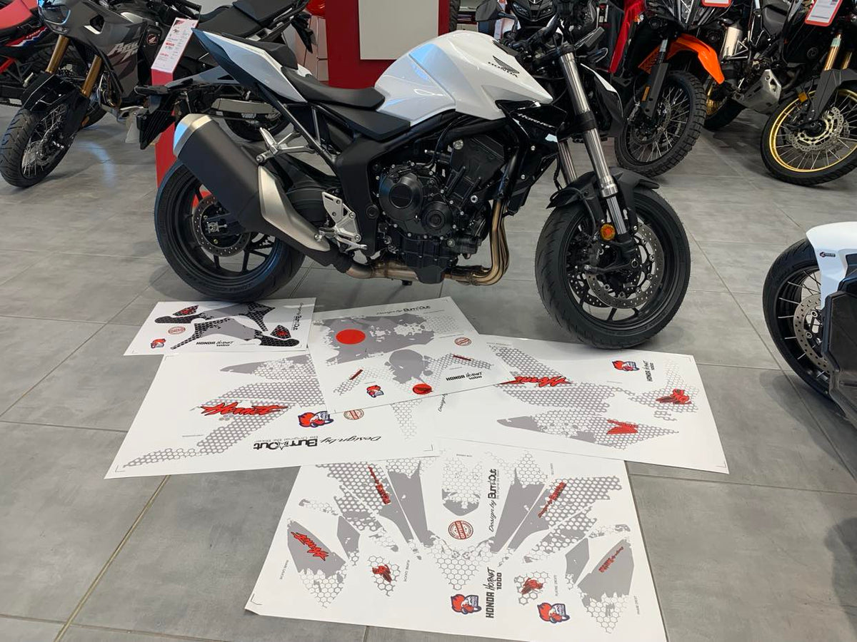 Kit déco Honda Hornet CB 1000 2025 — HORNET Blanc Gris — Burn-Out Design