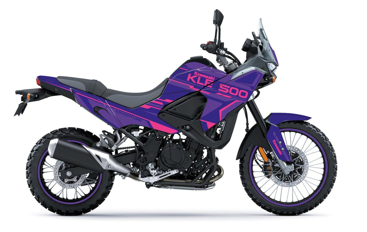 Kit déco Kawasaki KLE 500 SE – RALLYE RACE Violet et rose– personnalisation moto – Burn-Out-Design