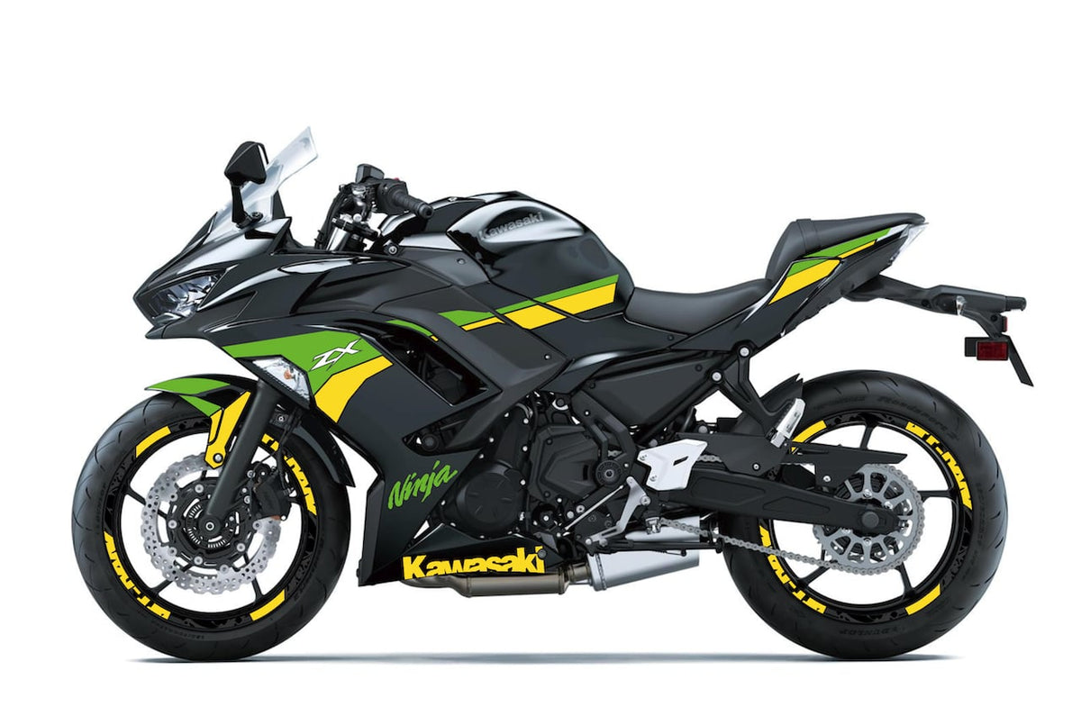 KAWASAKI-NINJA-650-personnalisation-kit-deco-stickers-burn-out-design-LIGHT-Vert et jaune