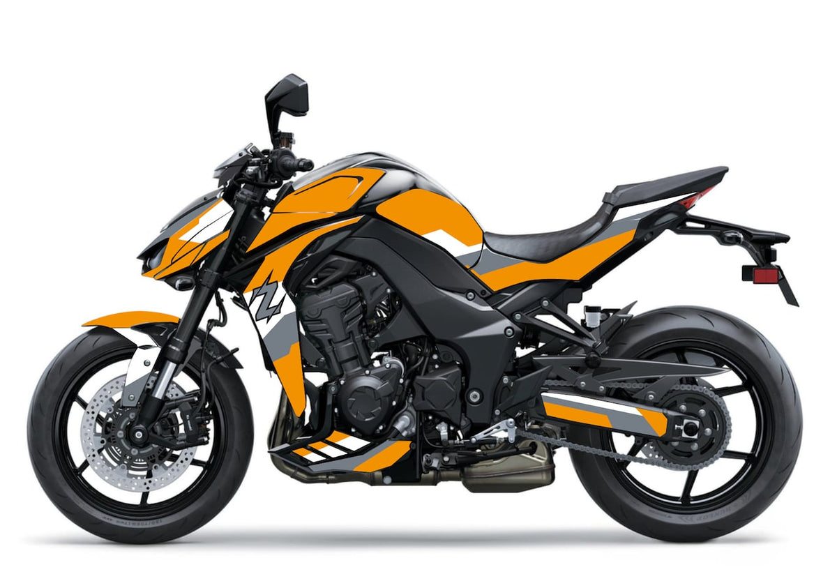 Kawasaki-Z-1100-Z1100-roadster-personnalisation-kit-deco-stickers-burn-out-design-Noir-NINJA-Orange-Gris-Blanc