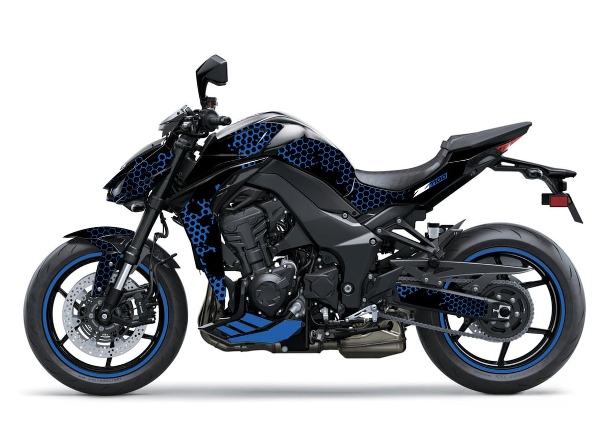Kawasaki-Z-1100-Z1100-roadster-personnalisation-kit-deco-stickers-burn-out-design-Noir-WASP-Bleu