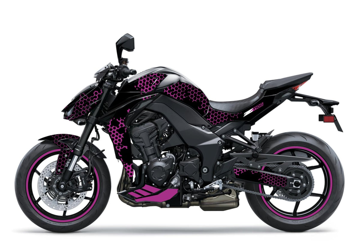 Kawasaki-Z-1100-Z1100-roadster-personnalisation-kit-deco-stickers-burn-out-design-Noir-WASP-Fushia-rose