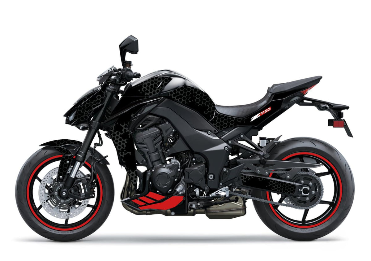 Kawasaki-Z-1100-Z1100-roadster-personnalisation-kit-deco-stickers-burn-out-design-Noir-WASP-Gris-Rouge