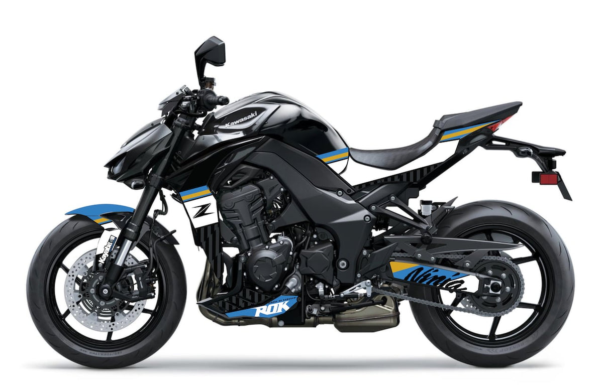 Kawasaki-Z-1100-Z1100-roadster-personnalisation-kit-deco-stickers-burn-out-design-Noir-WSBK-Bleu-Blanc-Jaune