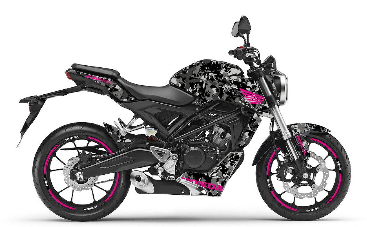 Kit Déco Honda CB125R & CB300R 2018-2023 – 6 Graphismes : PIXIE, ROCK, REPLICA, CAMO, GRAFIX, LINE VINTAGE | Made in France