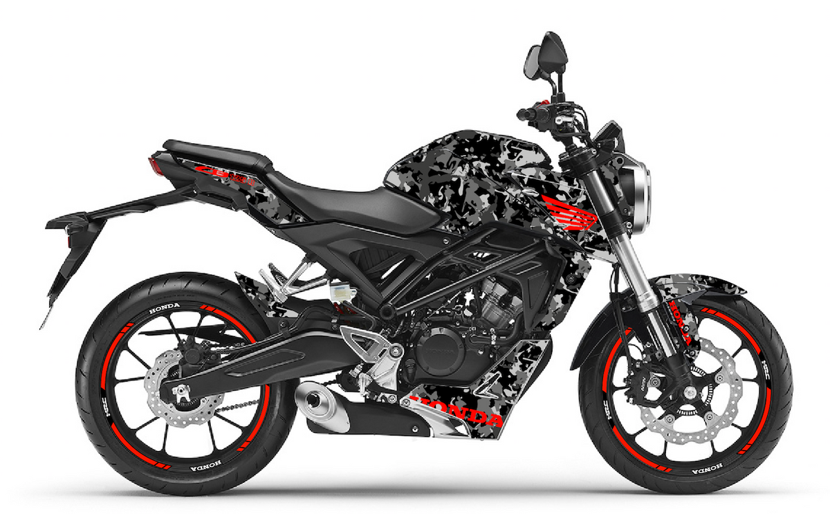 Kit Déco Honda CB125R & CB300R 2018-2023 – 6 Graphismes : PIXIE, ROCK, REPLICA, CAMO, GRAFIX, LINE VINTAGE | Made in France