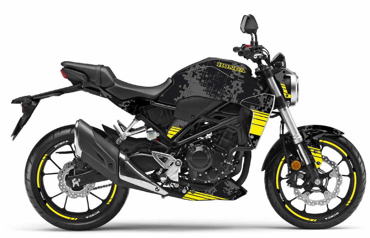 Kit Déco Honda CB125R & CB300R 2018-2023 – 6 Graphismes : PIXIE, ROCK, REPLICA, CAMO, GRAFIX, LINE VINTAGE | Made in France