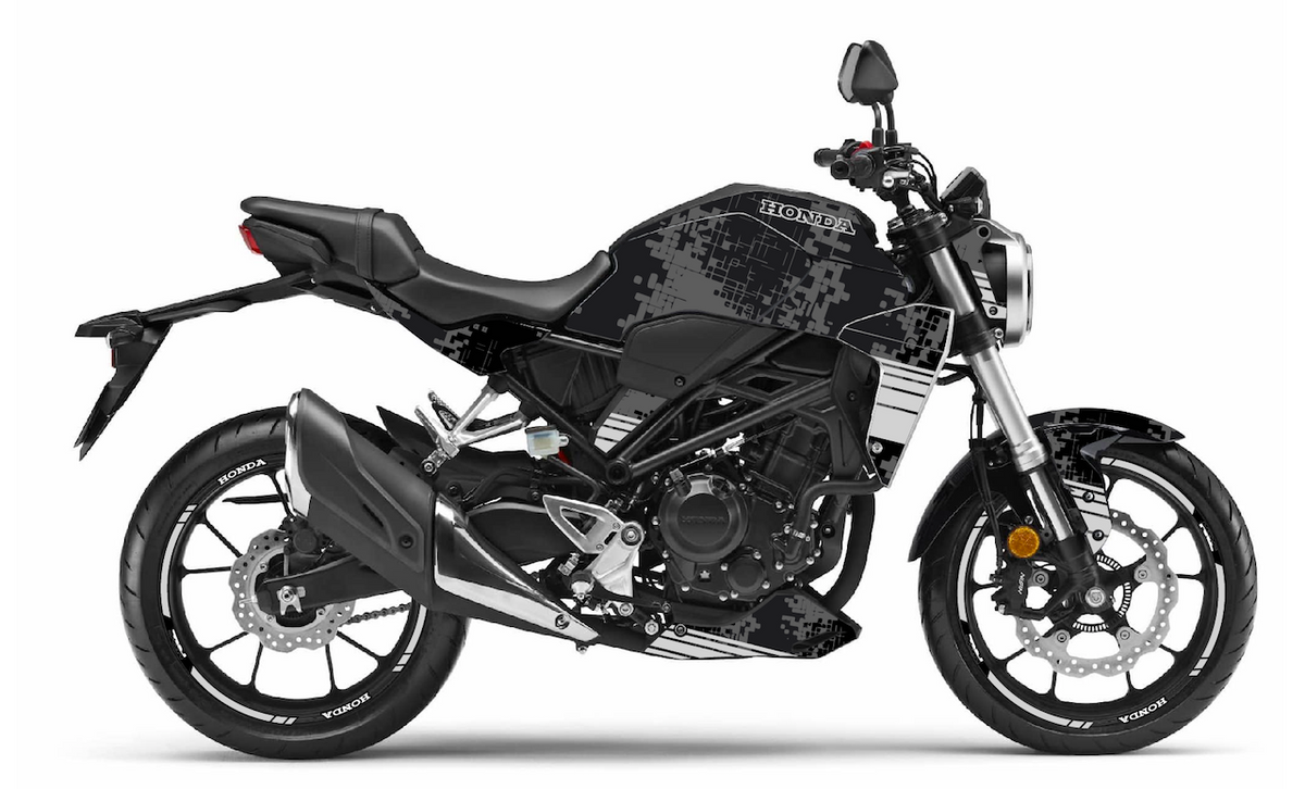 Kit Déco Honda CB125R & CB300R 2018-2023 – 6 Graphismes : PIXIE, ROCK, REPLICA, CAMO, GRAFIX, LINE VINTAGE | Made in France