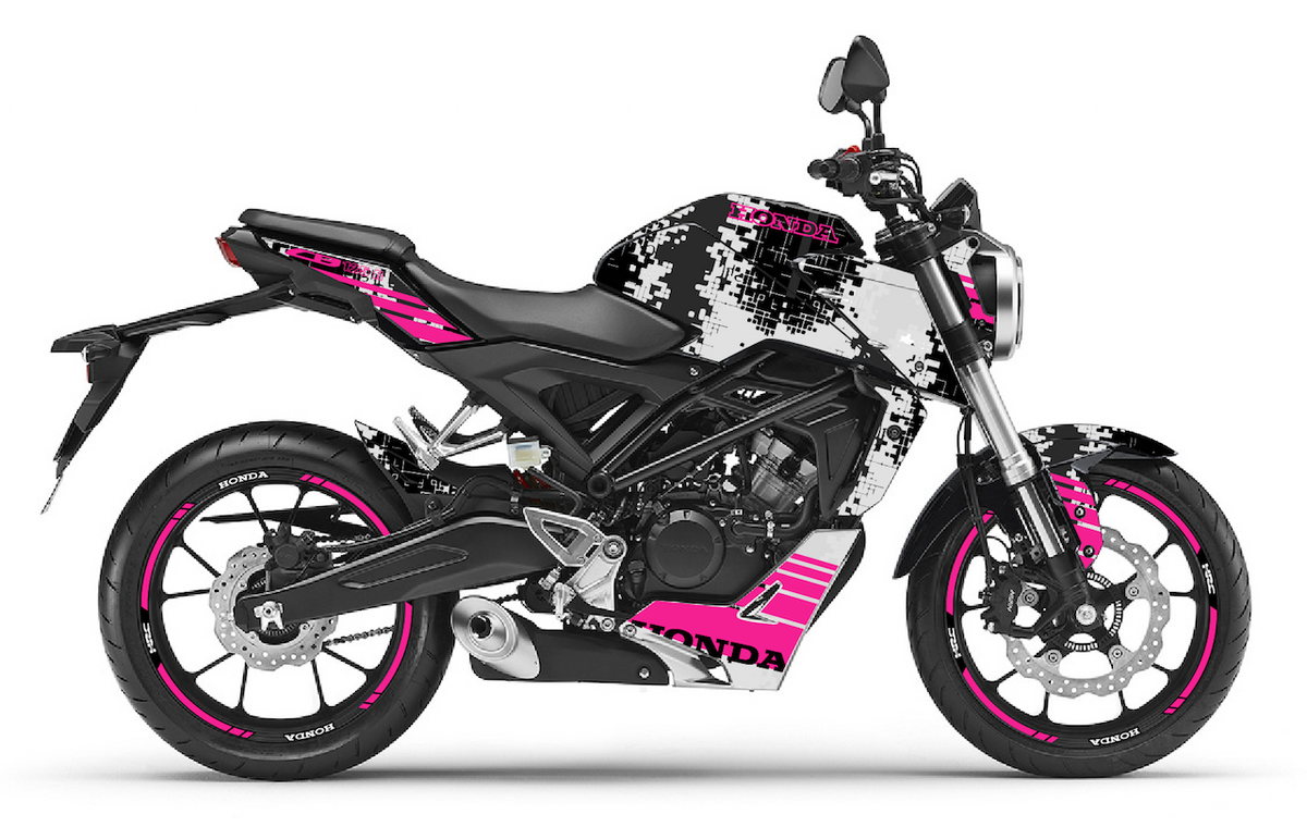 Kit Déco Honda CB125R & CB300R 2018-2023 – 6 Graphismes : PIXIE, ROCK, REPLICA, CAMO, GRAFIX, LINE VINTAGE | Made in France