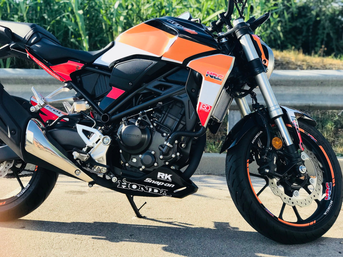 Kit Déco Honda CB125R & CB300R 2018-2023 – 6 Graphismes : PIXIE, ROCK, REPLICA, CAMO, GRAFIX, LINE VINTAGE | Made in France