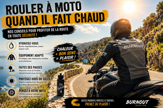 Motard roulant à moto par forte chaleur en été avec équipement ventilé