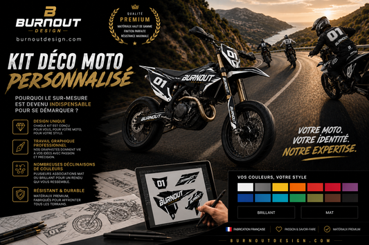 Kit déco moto artisanal Burn-Out Design – personnalisation et protection carénages