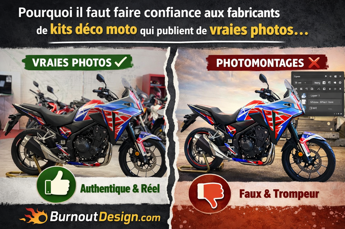 Pourquoi il faut faire confiance aux fabricants de kits déco moto qui publient de vraies photos… et se méfier des simples photomontages ?