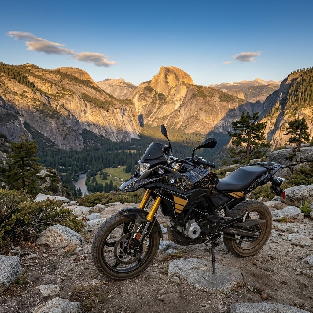 BMW-MOTO-MOTORRAD-F-450-GS-450GS-personnalisation-kit-deco-stickers-burn-out-design-TOPO-Noir-Ocre-sable-photographie