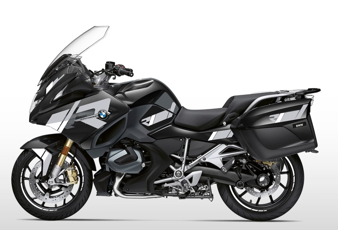 Kit déco stickers BMW R 1200 RT / R 1250 RT – Design R Power Triple Gris, Noir & Blanc – Burn-Out Design