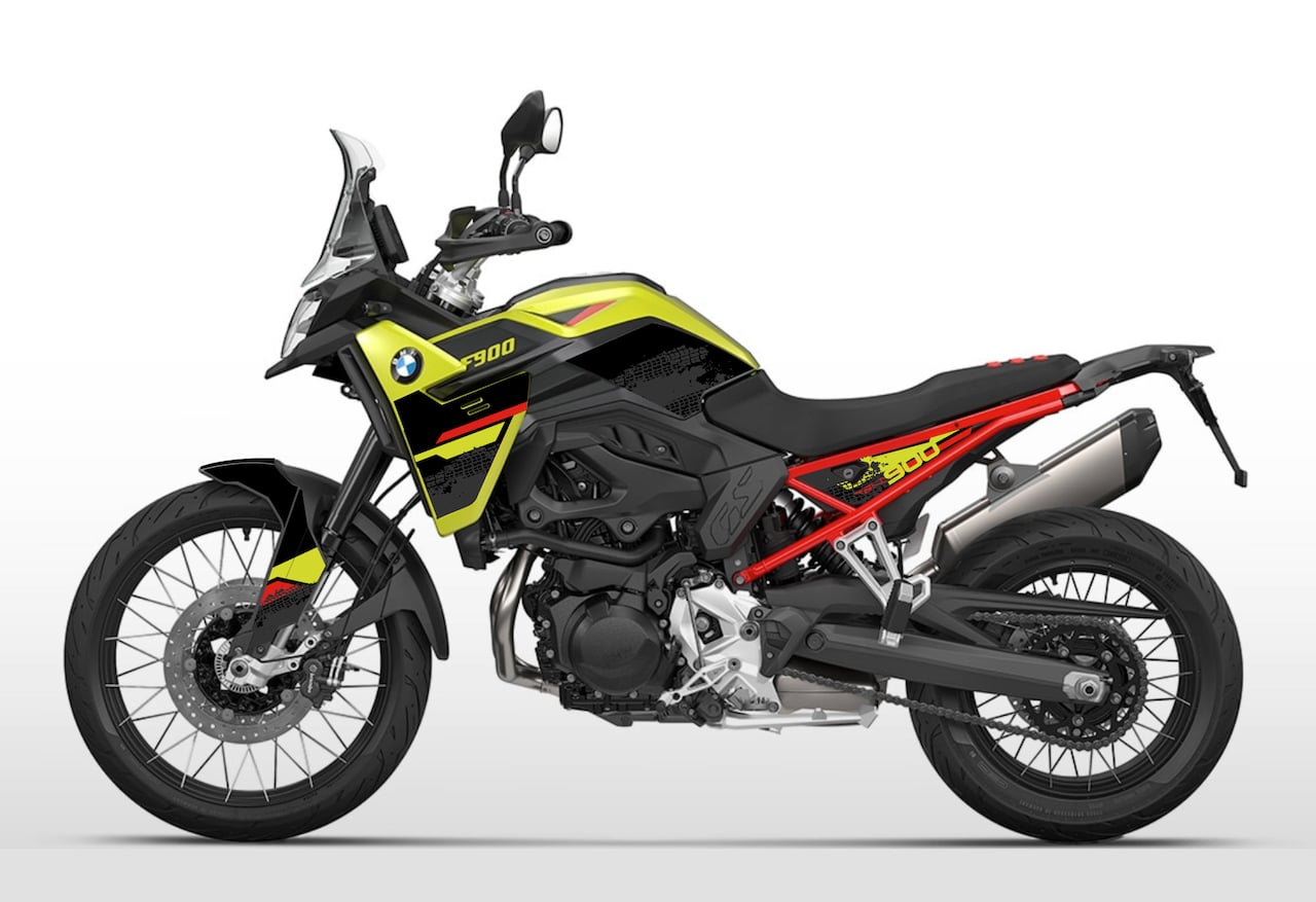 Kit déco BMW F 900 GS – Design TRACE Noir Jaune Rouge | Burn-Out Design