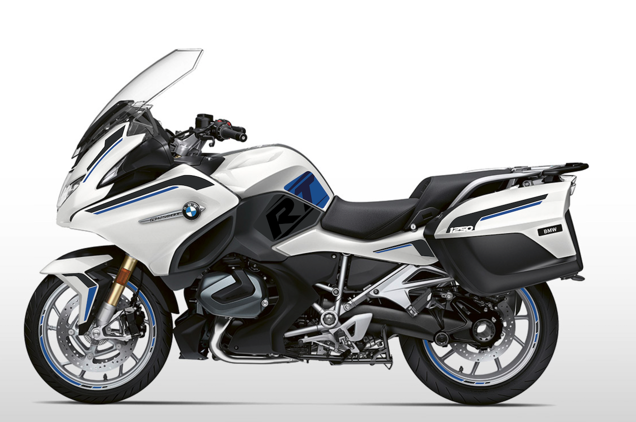 Kit déco stickers BMW R 1200 RT / R 1250 RT – Design RT Bleu & Gris – autocollants carénage touring