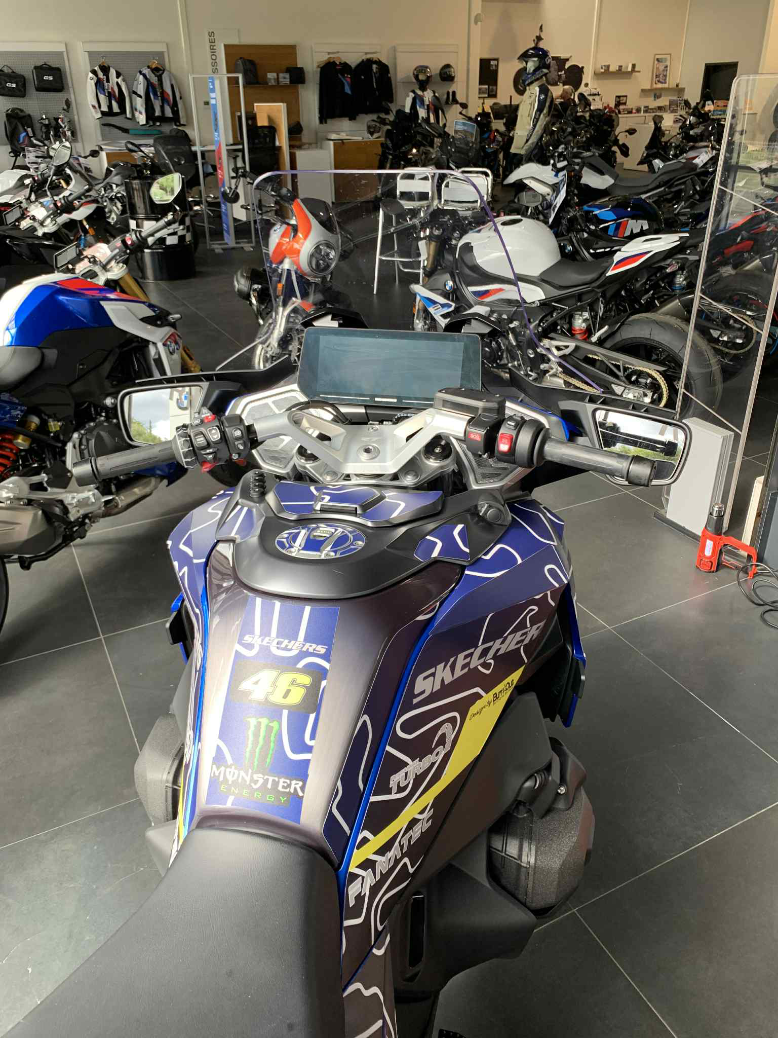 BMW R1300 RT power sticker kit deco burn out design bleu WRF