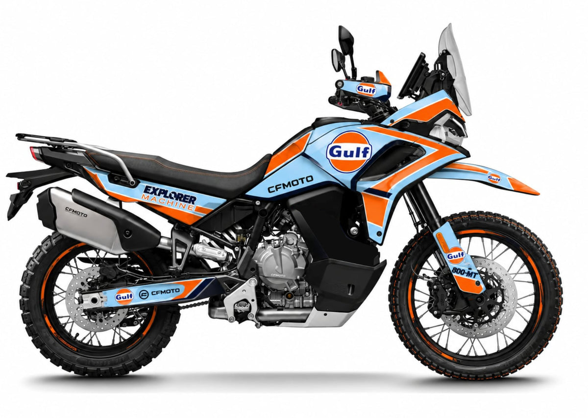 CFMOTO CF MOTO-1000-MTX-IBEX-trail-personnalisation-kit-deco-stickers-burn-out-design-GULF-Bleu-Orange