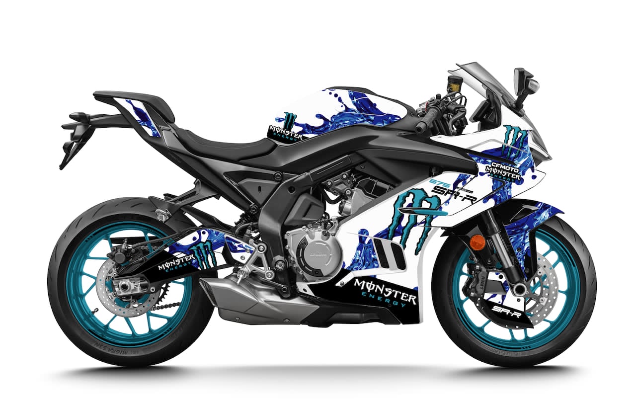 CFMOTO-moto-675SRR 675 SR -personnalisation-kit-deco-stickers-burn-out-design-premium Monster-Bleu-blanc