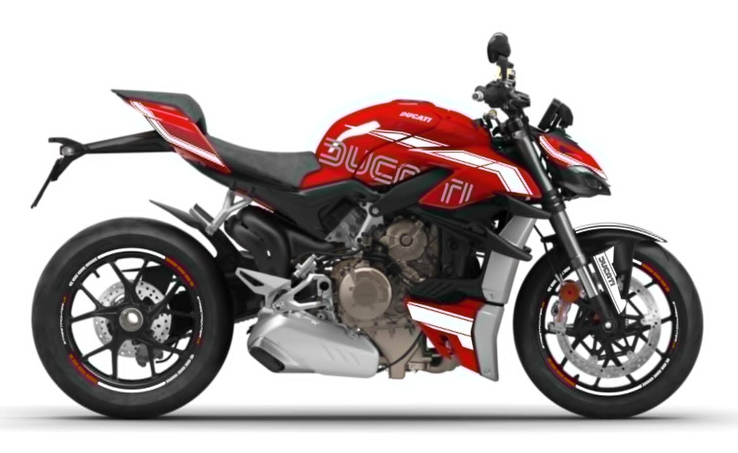 DUCATI-Streetfighter-V4-personnalisation-kit-deco-stickers-burn-out-design-ANNIVERSAIRE-Blanc-sur-moto-rouge