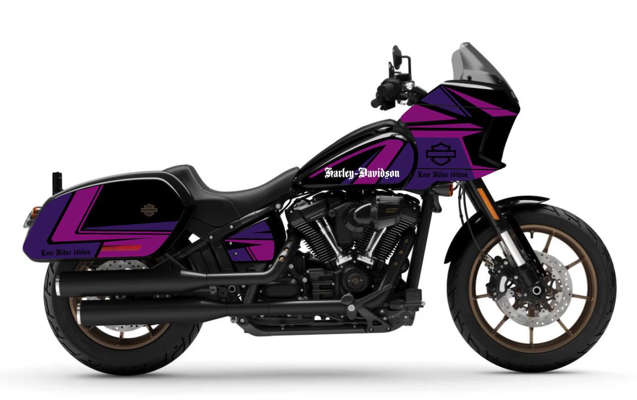 HARLEY-DAVIDSON-LOW-RIDER-ST-CRUISER-personnalisation-kit-deco-stickers-burn-out-design-lowrider- purple rose