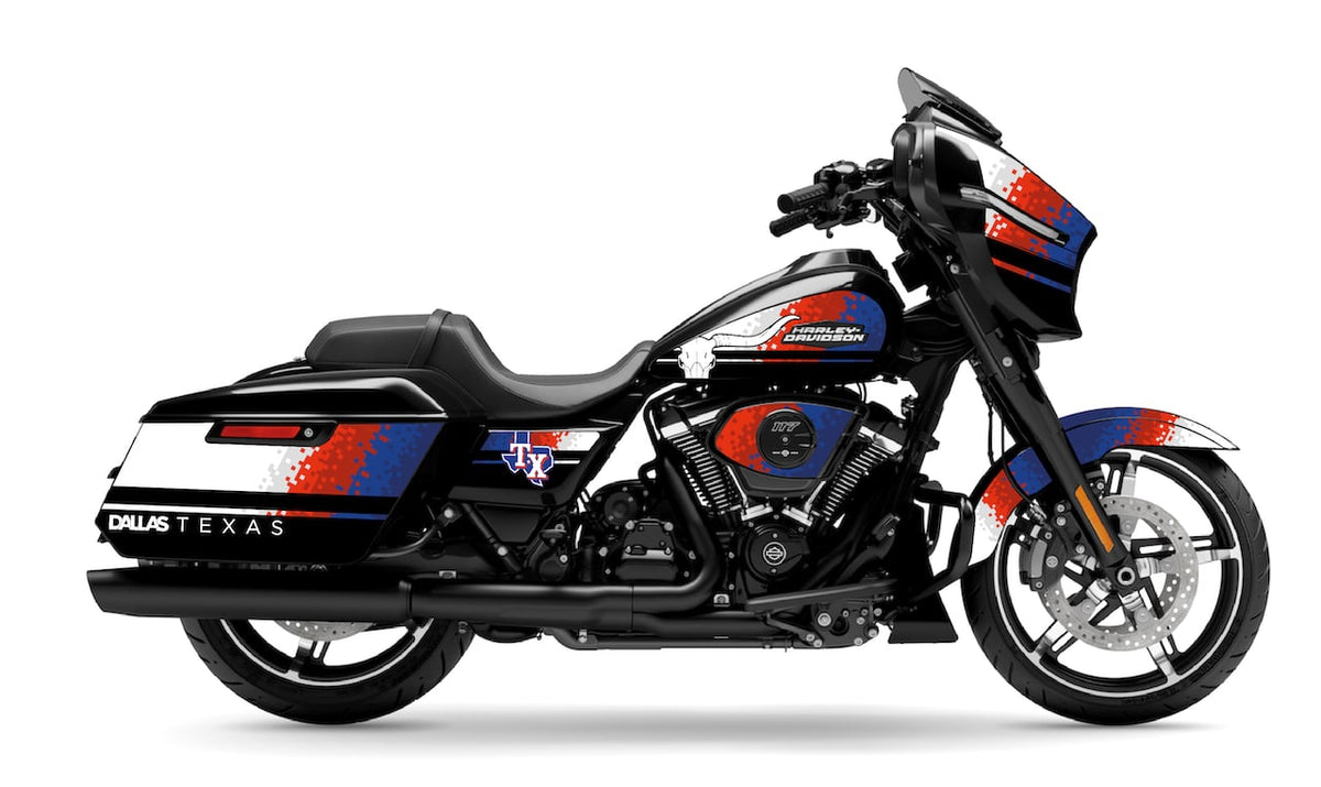 HARLEY-DAVIDSON-STREET-GLIDE-FLHX-personnalisation-kit-deco-stickers-burn-out-design-DALLAS-TEXAS
