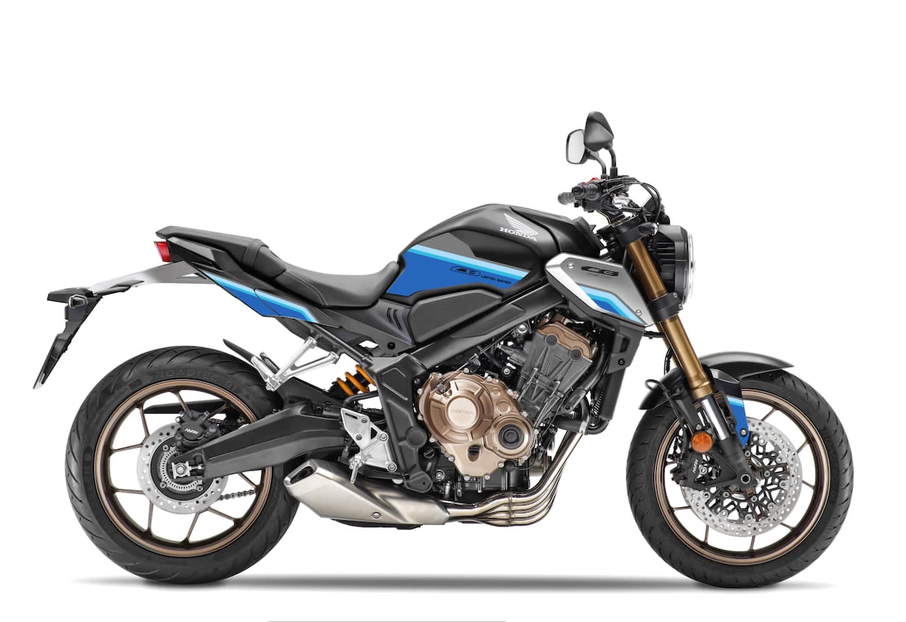 HONDA-CB-650-R-ROADSTER-personnalisation-kit-deco-stickers burn-out-design VINTAGE Bleu-Gris sur noir