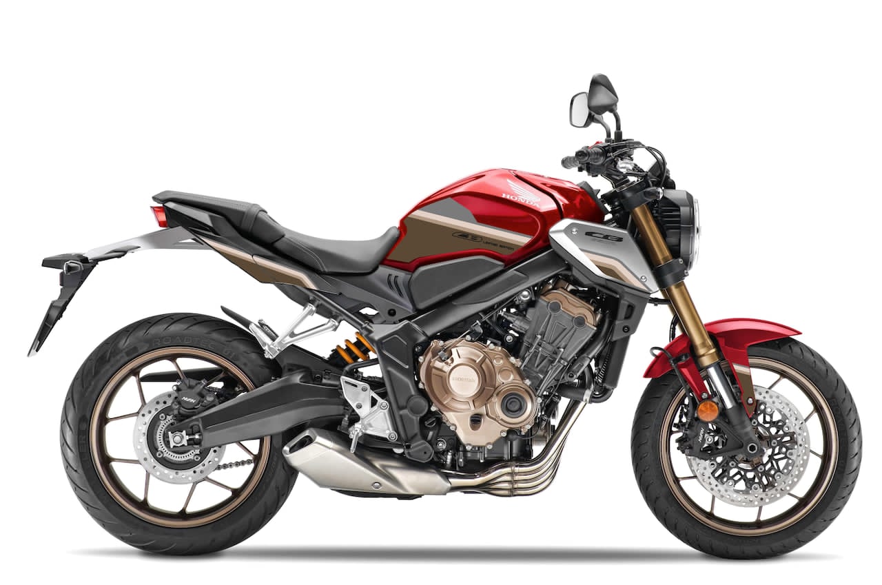 HONDA-CB-650-R-ROADSTER-personnalisation-kit-deco-stickers-burn-out-design-VINTAGE-Bronze-gris-blanc-sur-rouge