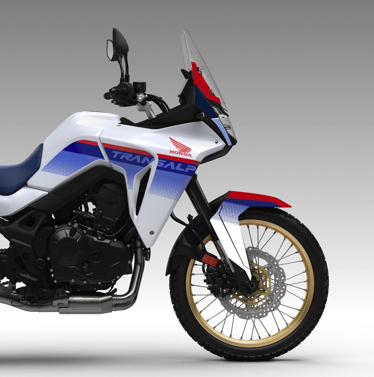 honda transalp 750 blanche garde-boue avant tête de fourche stickers rouge origine burn-out design