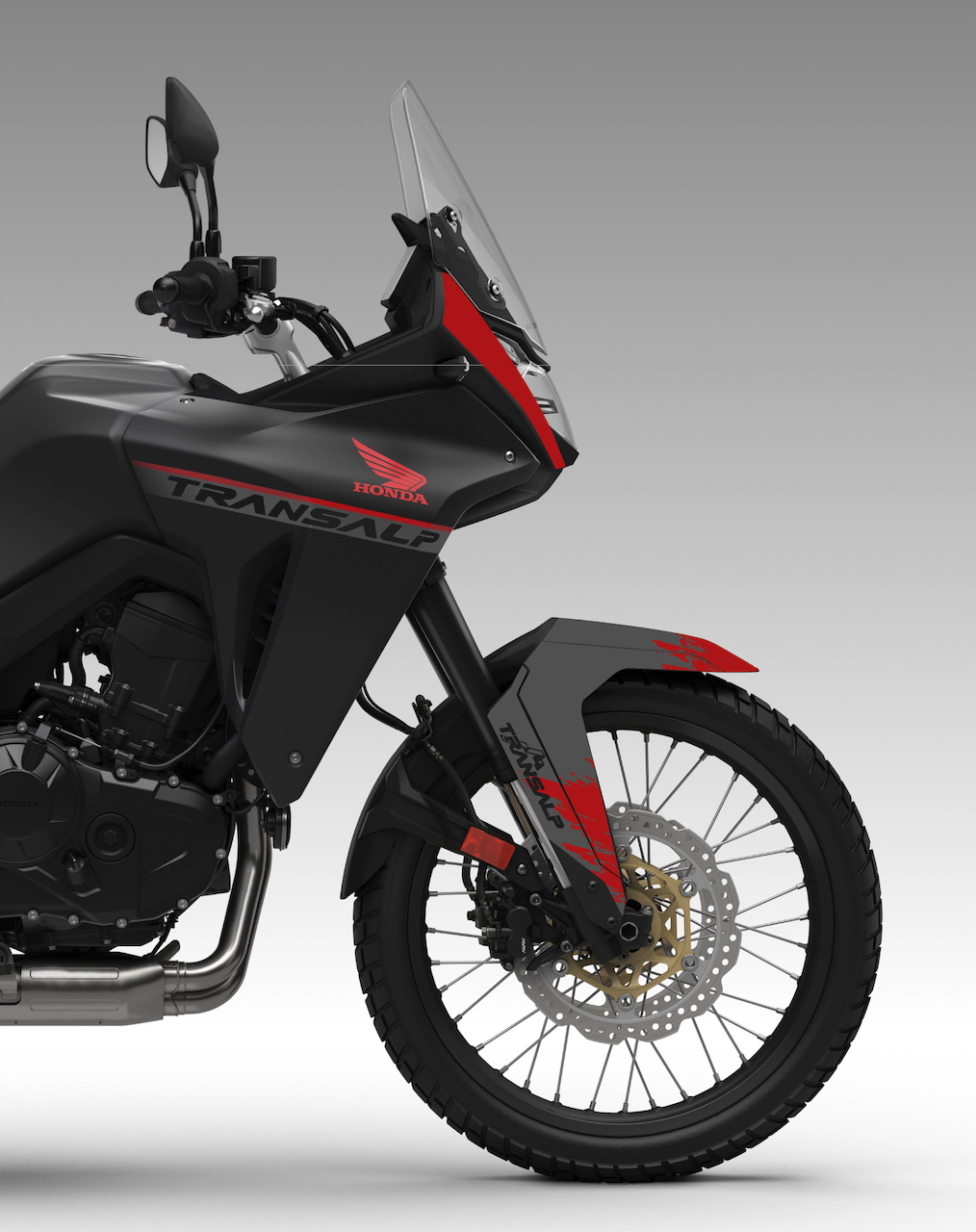 Honda transalp XL 750 garde boue avant tête de fourche gris rouge trace noir stickers autocollants burn out design