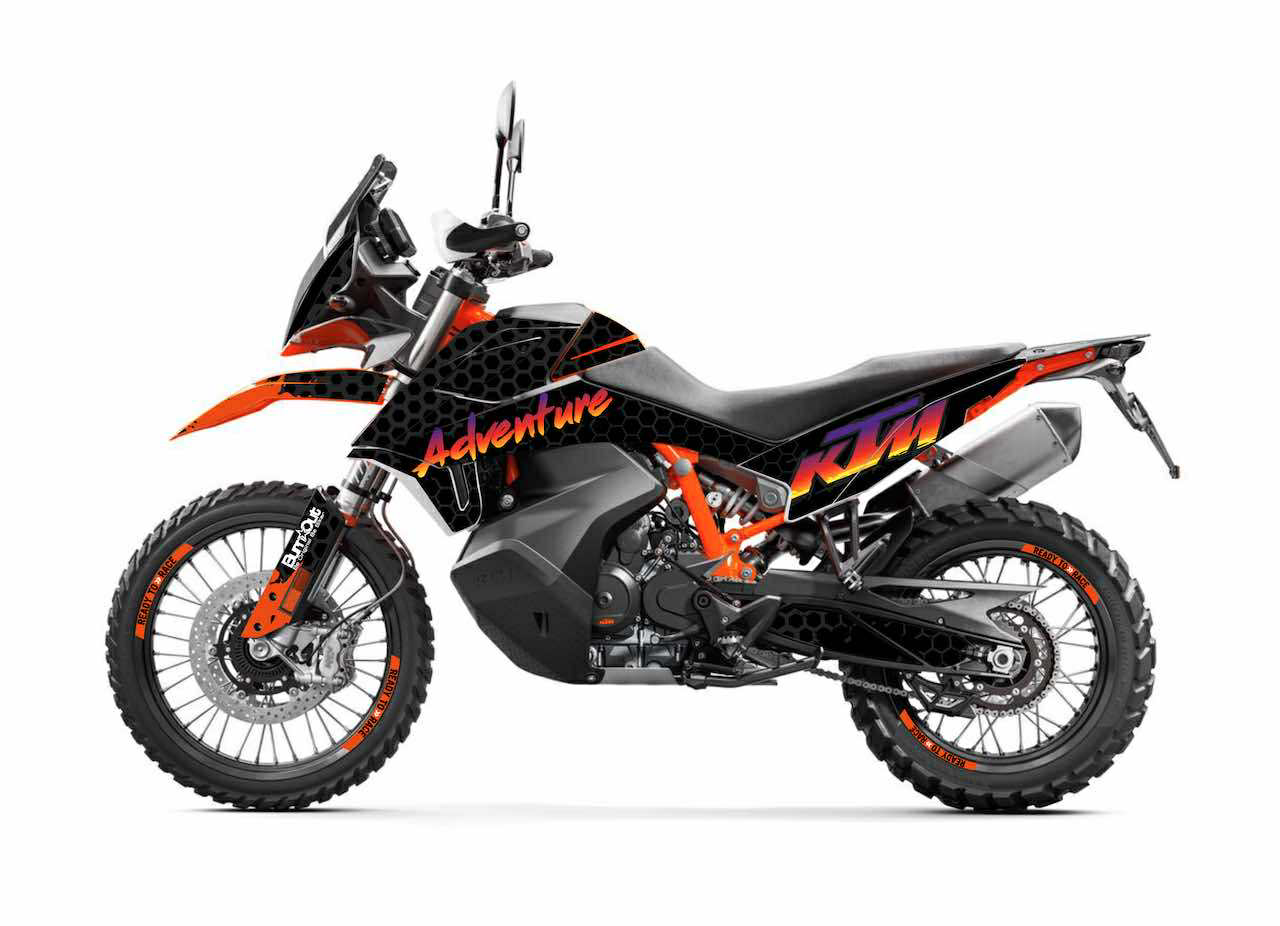 KTM 790 adventure 890 ADVENTURE TRAIL R S WASP personnalisation kit deco stickers burn out design BLACK NOIR ORANGE