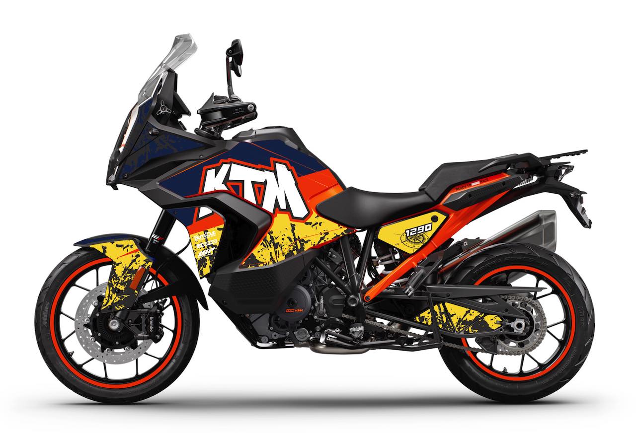 KTM SUPERDUKE super ADVENTURE AVENTURE 1290 R S stickers kit deco cover personnalisation graff jaune orange-bleu