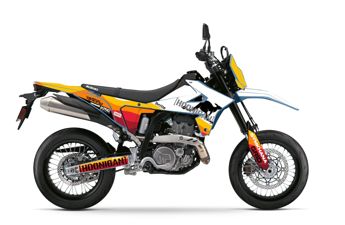 Kit déco Suzuki DR-Z4S DR-Z4SM design HOONIGAN Blanc Jaune – stickers vinyle Burn-Out-Design 