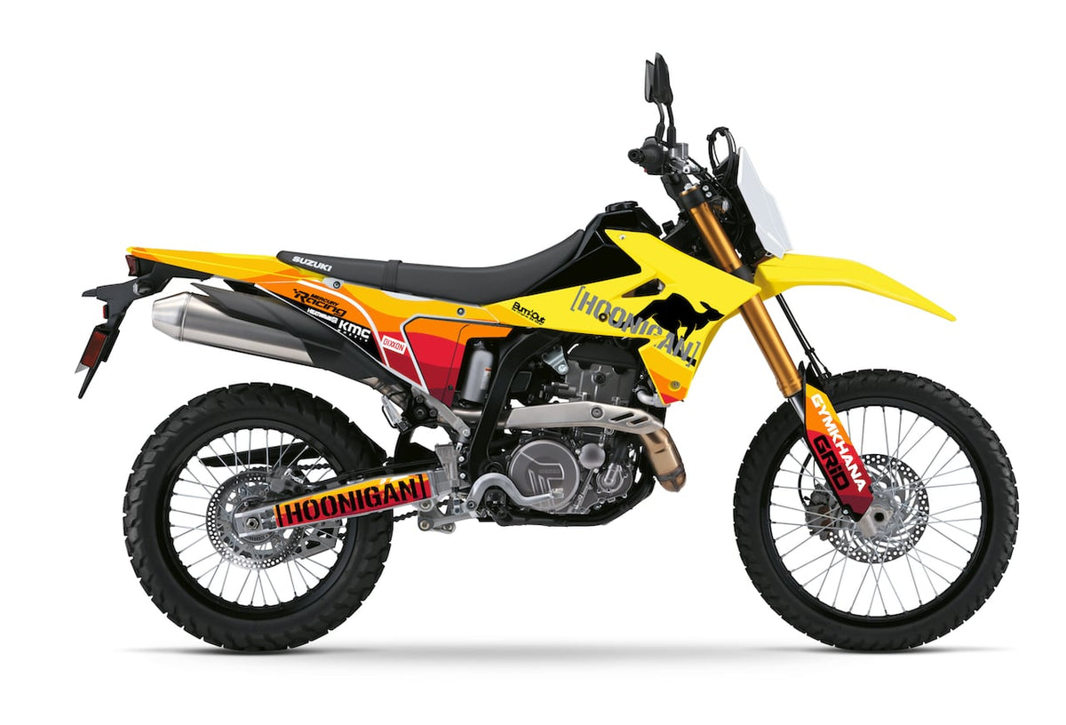  Kit déco Suzuki DR-Z4S DR-Z4SM design HOONIGAN Jaune Orange – stickers vinyle thermoformable Burn-Out-Design 