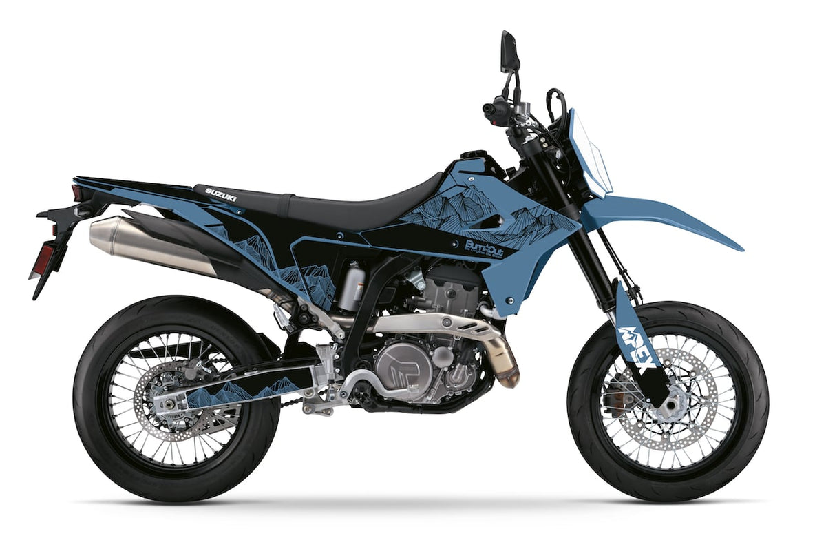  Kit déco Suzuki DR-Z4S DR-Z4SM design MOUNTAIN Bleu et Noir – stickers trail vinyle Burn-Out-Design 