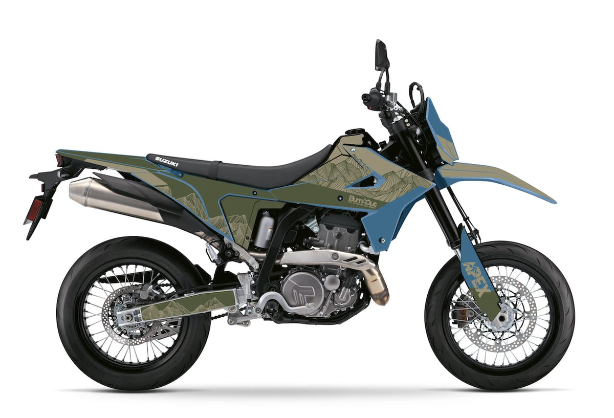  Kit déco Suzuki DR-Z4S DR-Z4SM design MOUNTAIN kaki et Sable – stickers trail vinyle Burn-Out-Design 