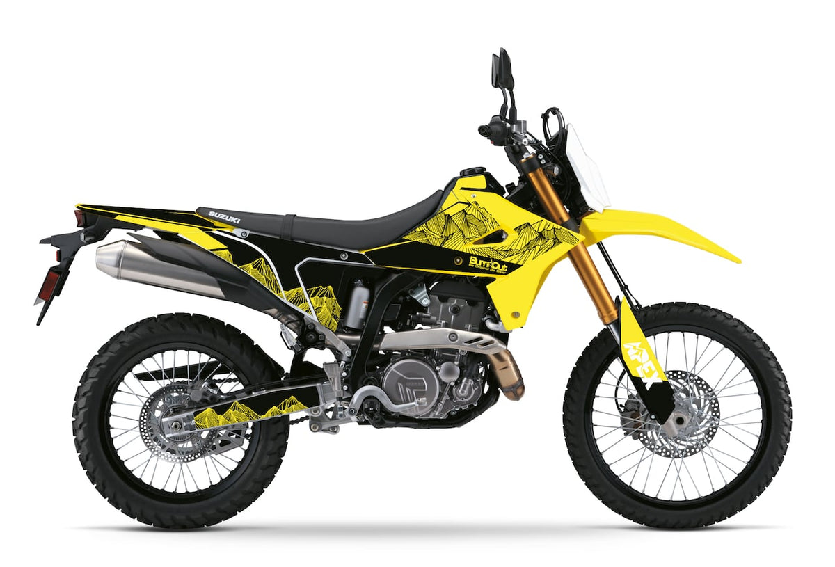  Kit déco Suzuki DR-Z4S DR-Z4SM design MOUNTAIN Jaune et Noir – stickers trail vinyle Burn-Out-Design 