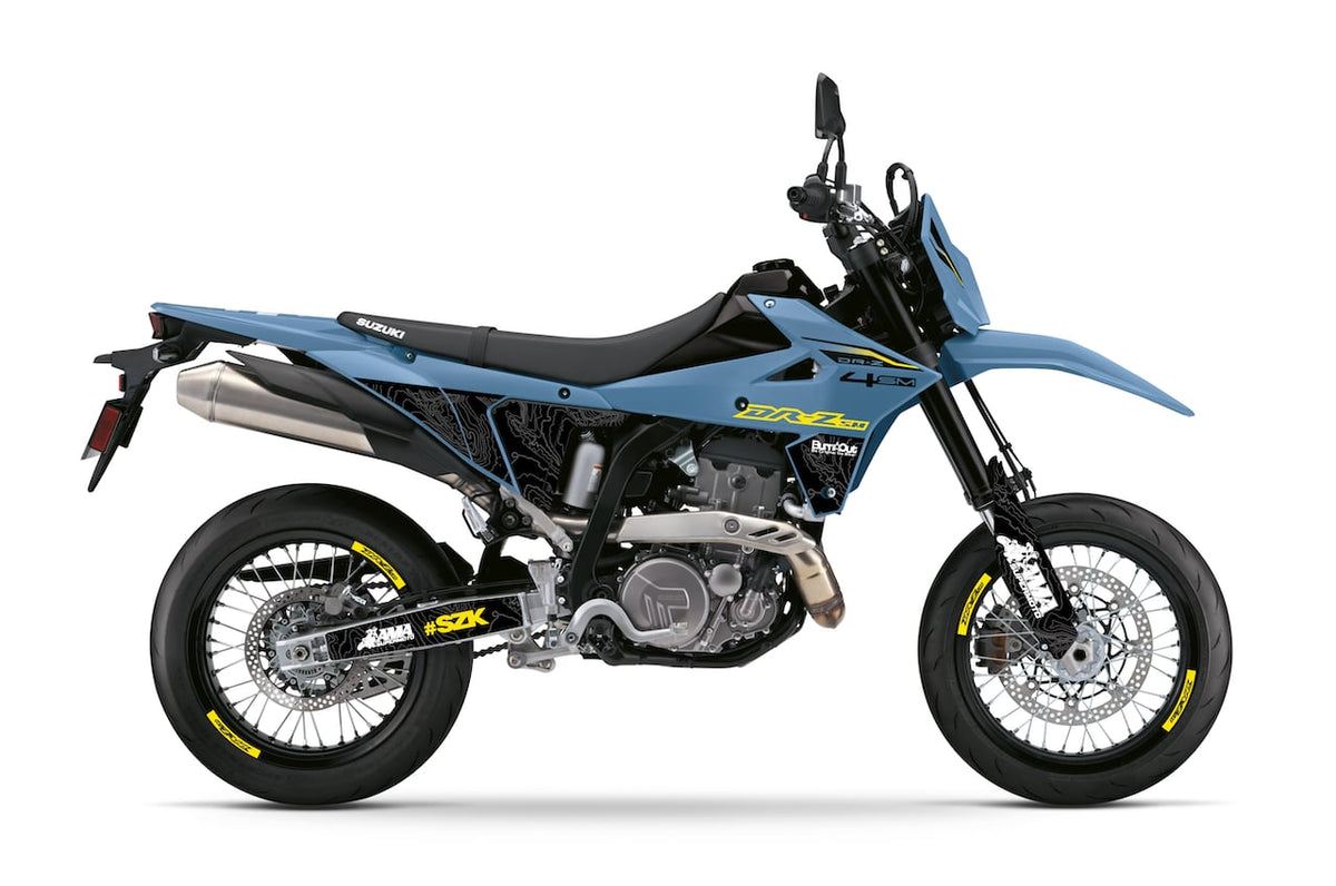  Kit déco Suzuki DR-Z4S DR-Z4SM design TOPO Noir Jaune et Gris – stickers topographique Burn-Out-Design 