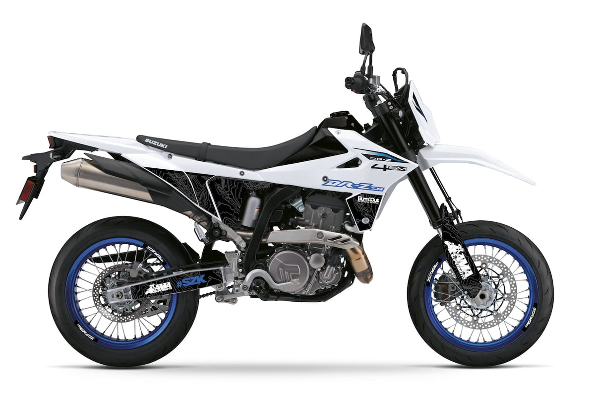  Kit déco Suzuki DR-Z4S DR-Z4SM design TOPO Noir/Bleu/Gris – stickers topographique Burn-Out-Design 