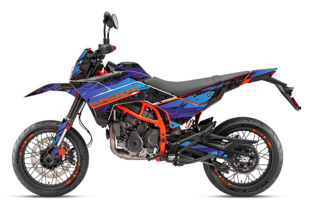 SMC r 125 390 KTM super moto violet bleu orange kit déco stickers burnoutdesign.com