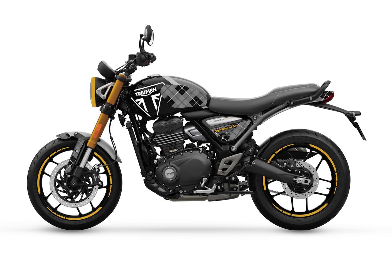 TRIUMPH SPEED 400 HIGHLANDS kit deco stickers personnalisation burn out design noir gris