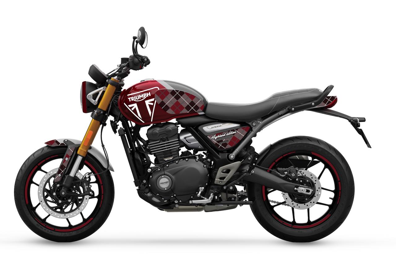 TRIUMPH SPEED 400 HIGHLANDS kit deco stickers personnalisation burn out design rouge