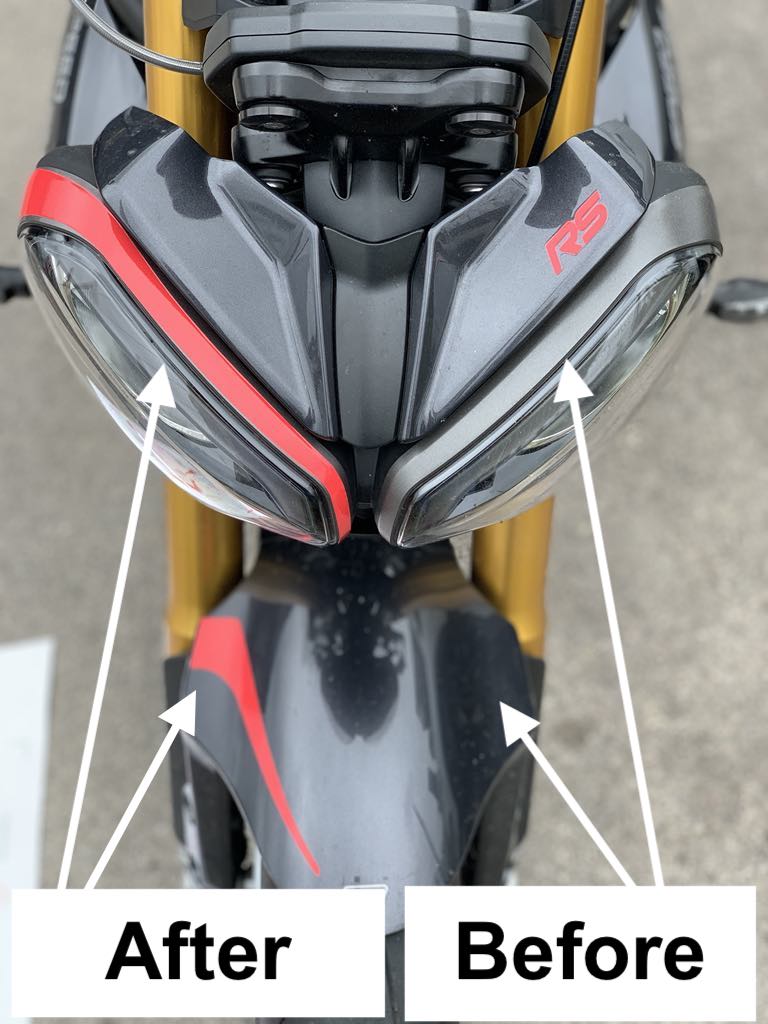 avant après before after triumph speed rs 1200 gris rouge