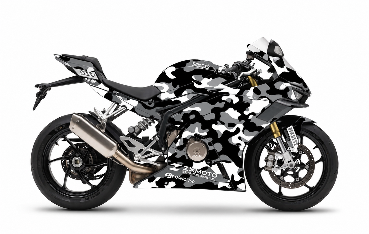 Kit déco ZXMOTO 500RR 2025 — GHOST CAMO Mate/Brillant- BLANC GRIS & NOIR