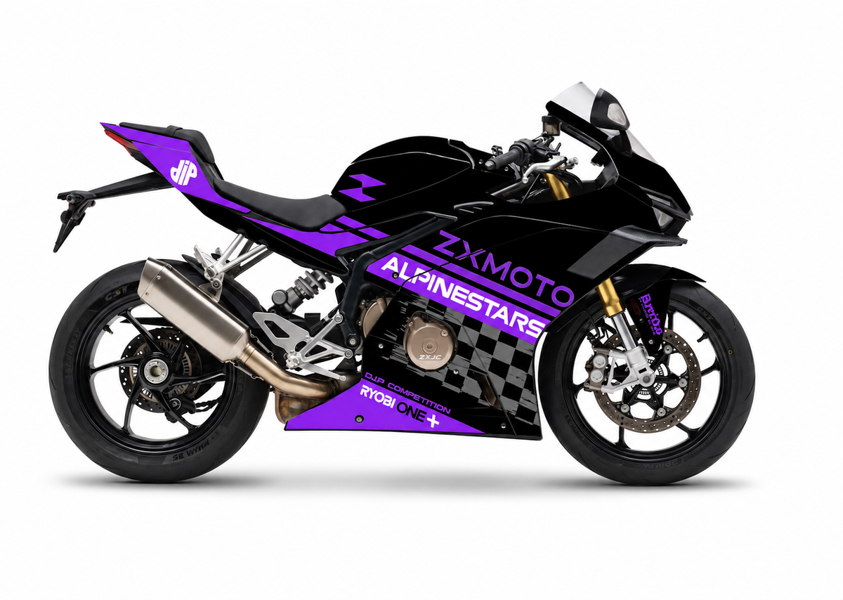 Kit déco ZXMOTO 500RR 2025 —  BLACK PURPLE- RACE by burn-out-design