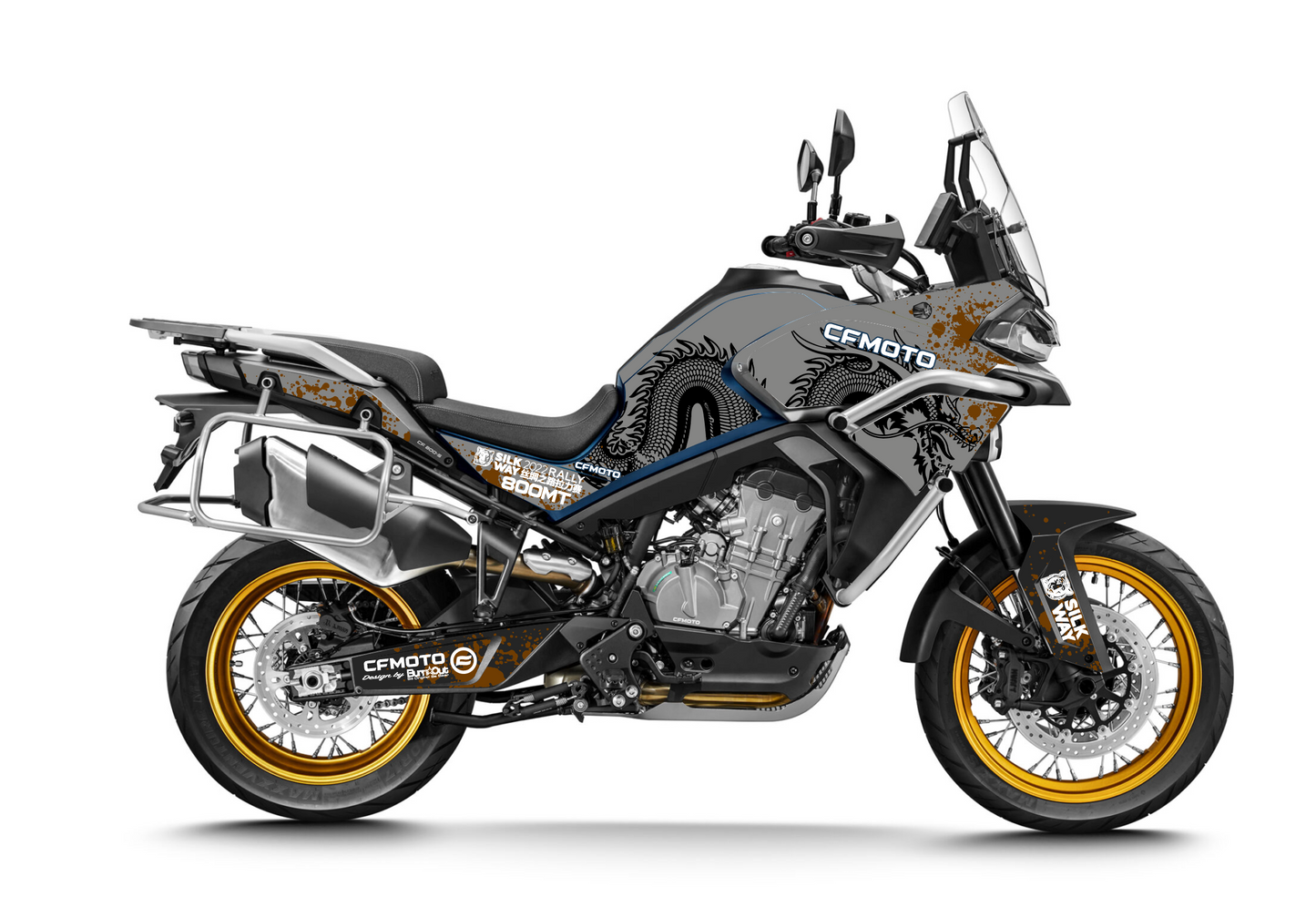  CF Moto 800 MT IBEX kit déco stickers Dragon Gris et Noir — Burn-Out-Design 