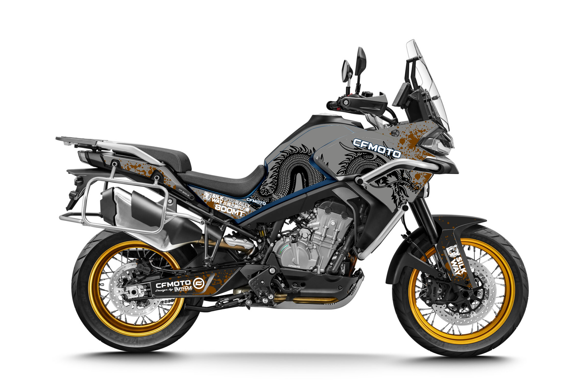  CF Moto 800 MT IBEX kit déco stickers Dragon Gris et Noir — Burn-Out-Design 